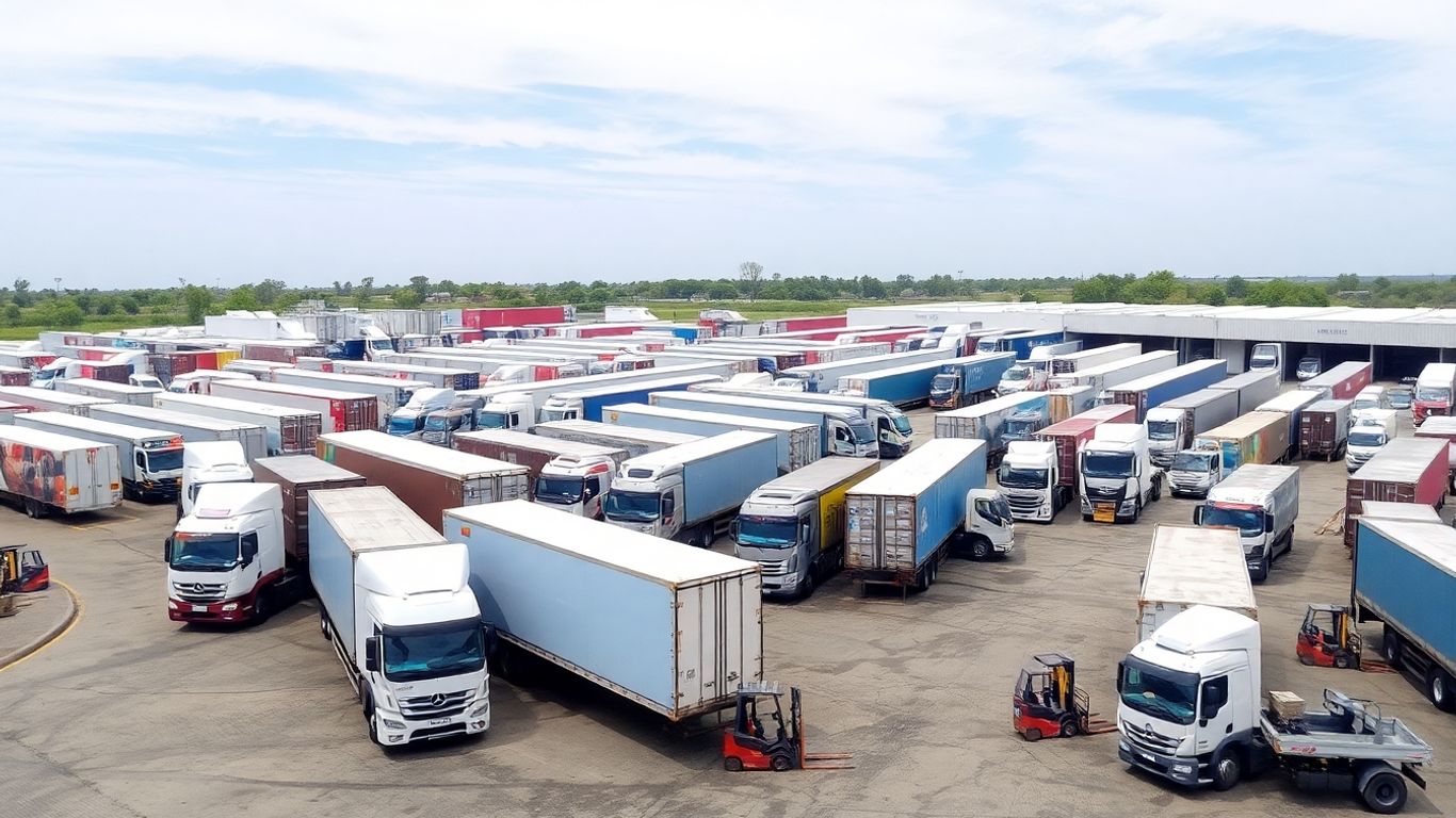 LKW und Lieferwagen auf einem Logistikgelände