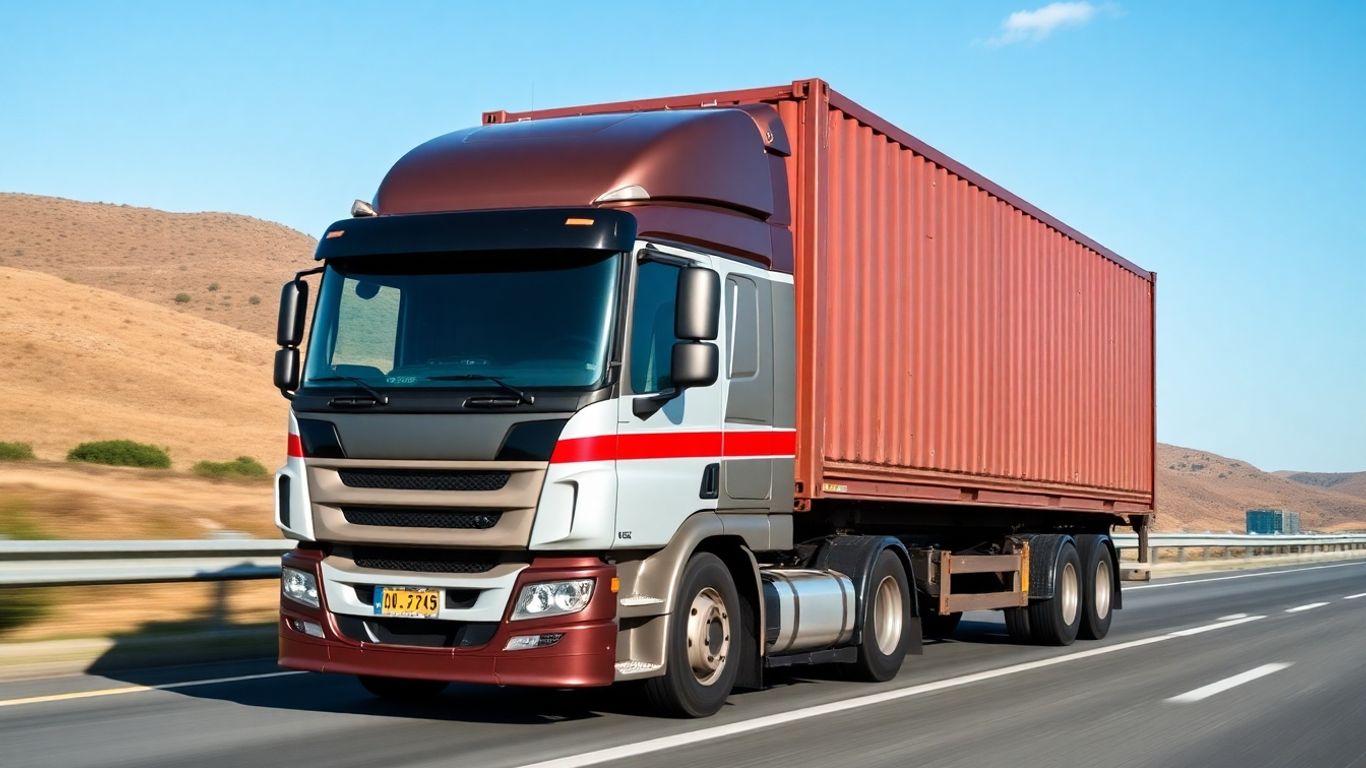 LKW transportiert Container auf einer Autobahn