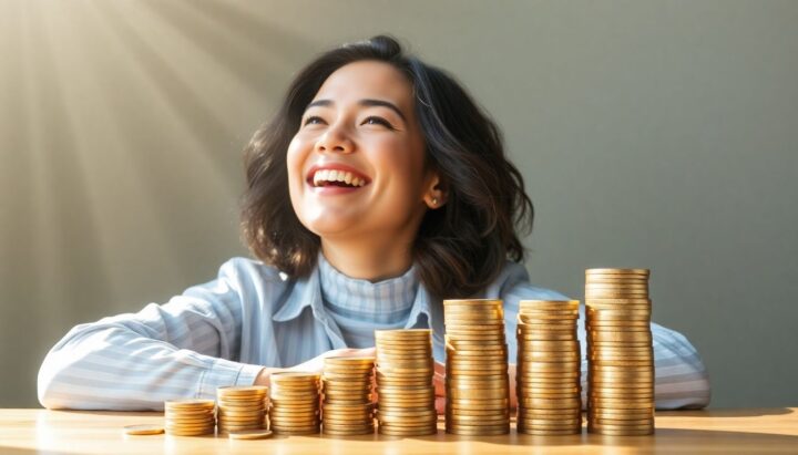 Woman happy about wealth accumulation from ETFs.