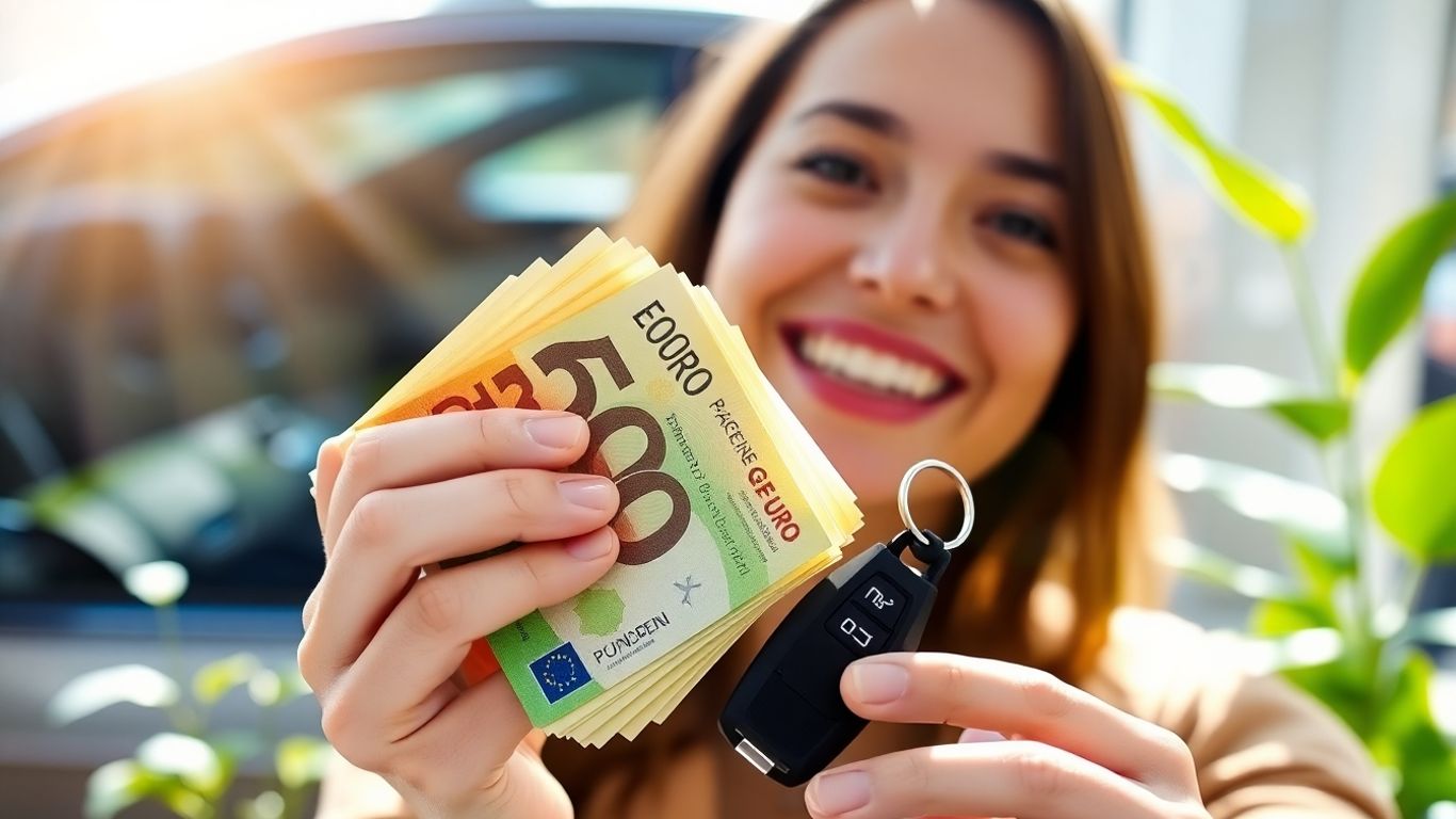 Geldsparen bei Kfz-Versicherung mit Autoschlüssel und Euro-Scheinen.