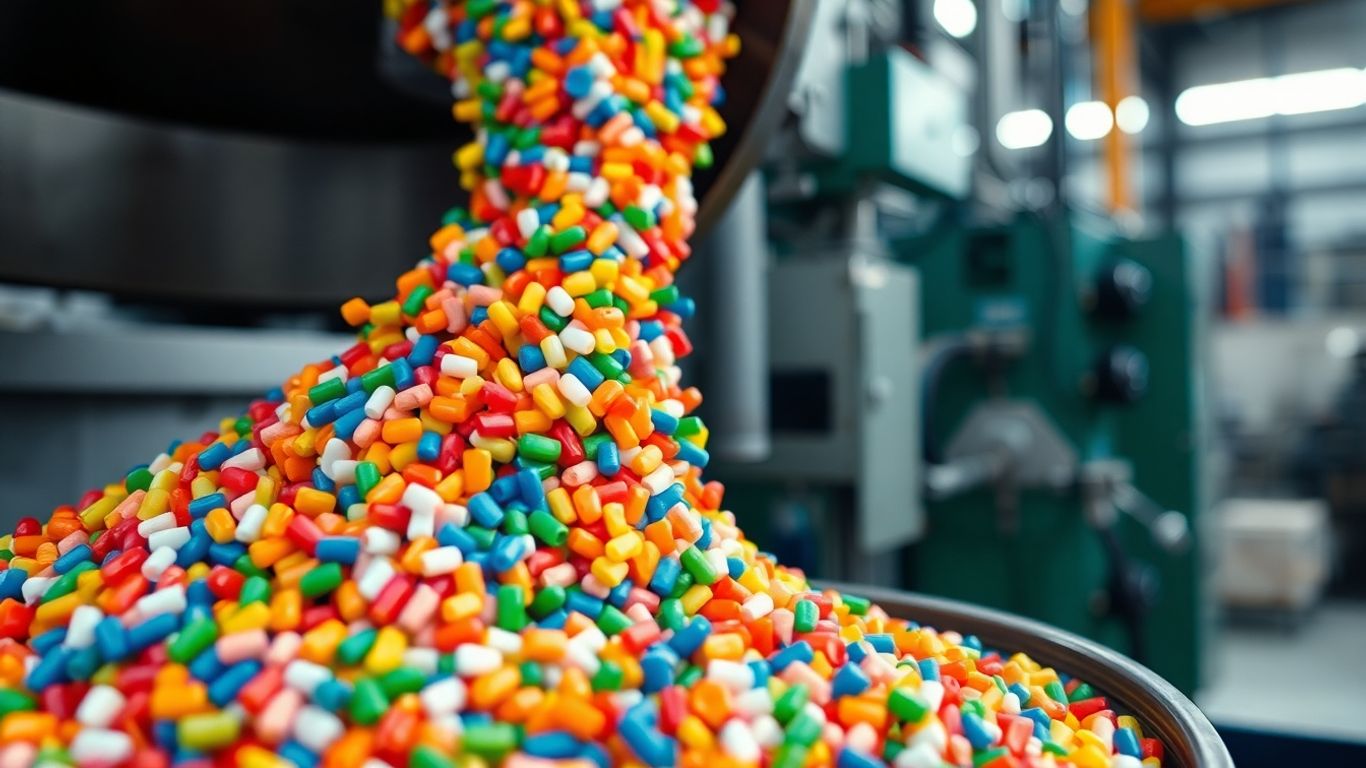 Kunststoffgranulat in einer industriellen Produktionsanlage