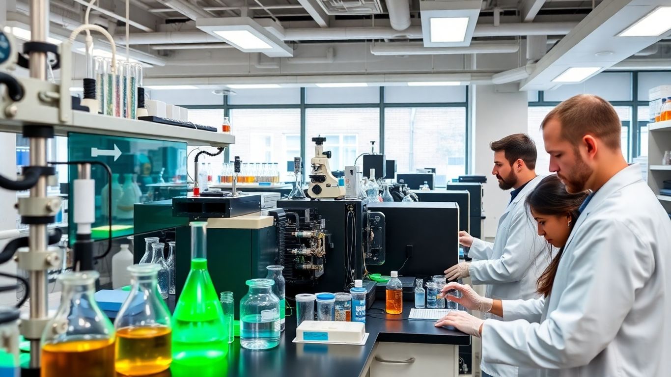 Forschungslabor mit Wissenschaftlern und Geräten