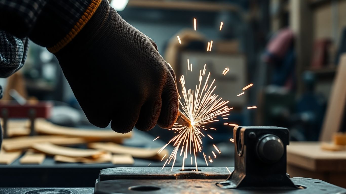 Hände eines Metallarbeiters in einer Werkstatt