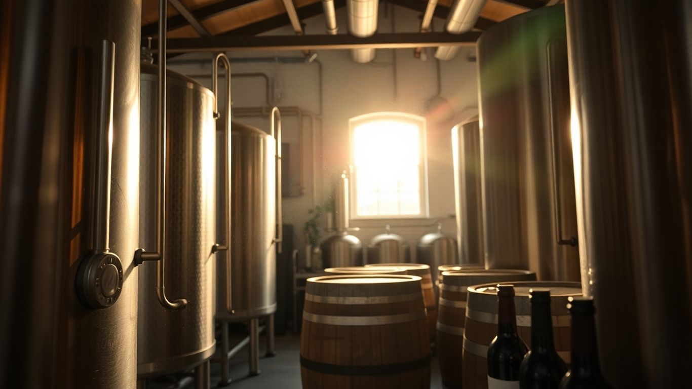 Weingut Keller und Abfüllung mit Tanks und Fässern