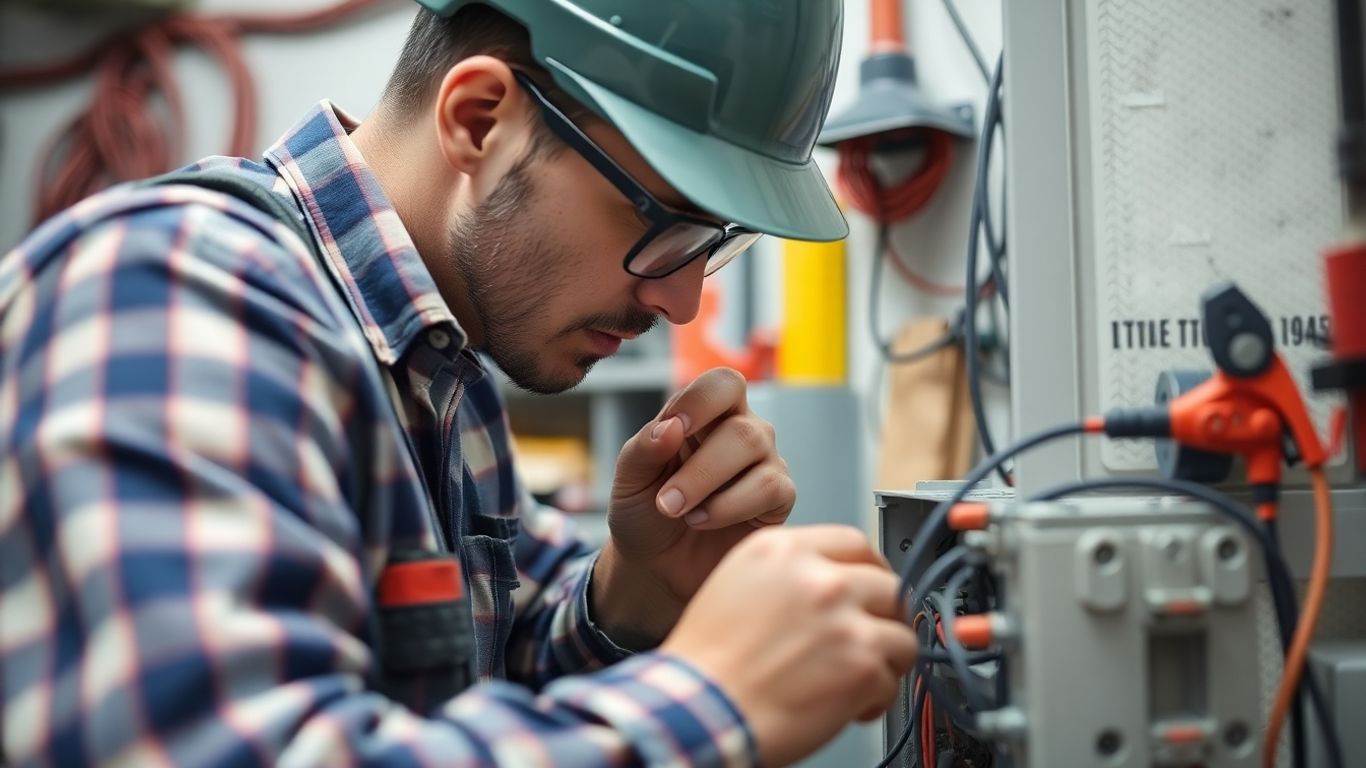 Elektriker arbeitet an elektrischen Anlagen im Detail.