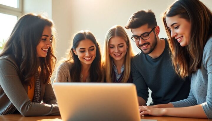 Young adults discussing insurance on a laptop.