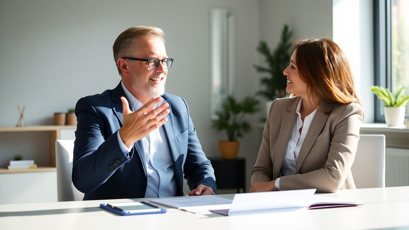 Berater und Kunde im Gespräch über Versicherung