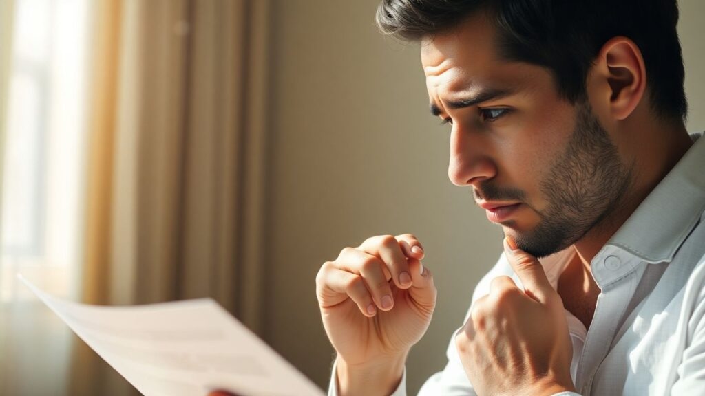 Person denkt über Berufsunfähigkeitsversicherung nach.
