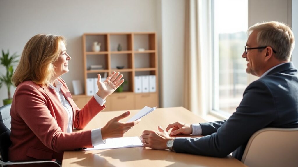Versicherungsberater spricht mit Kunde über BU-Versicherung.