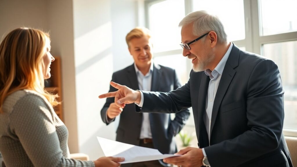 Berater und Kunde im Gespräch über Versicherungspolice