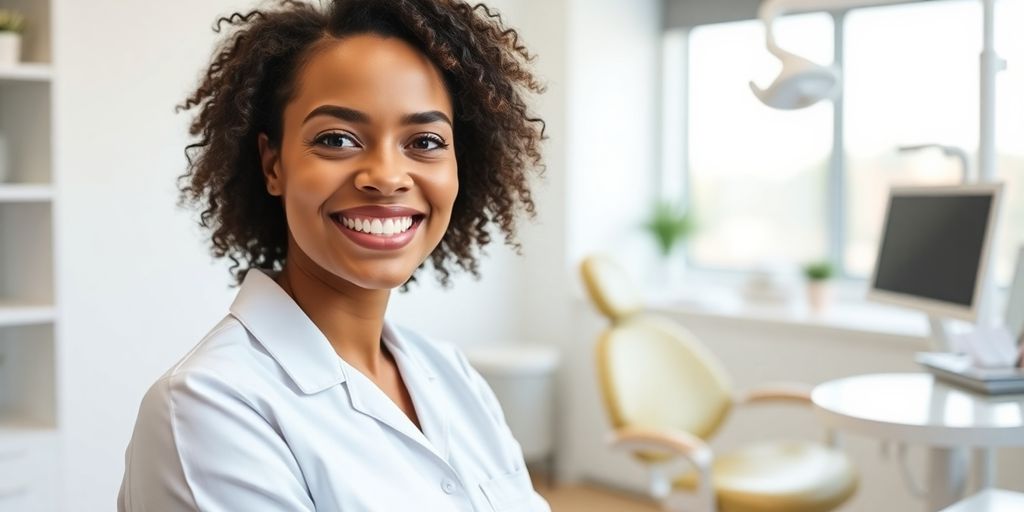 Lächelnder Zahnarzt in moderner Praxis