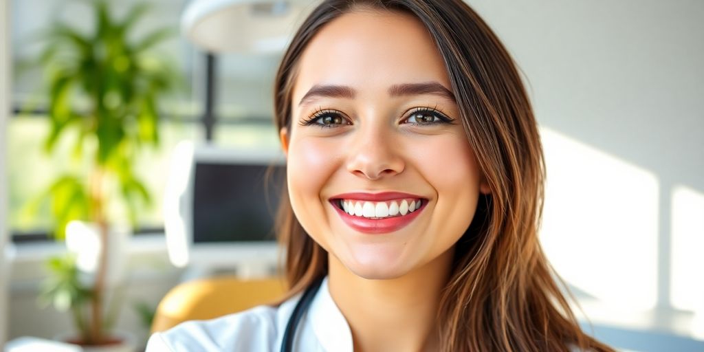 Zahnarzt lächelt in moderner Praxis