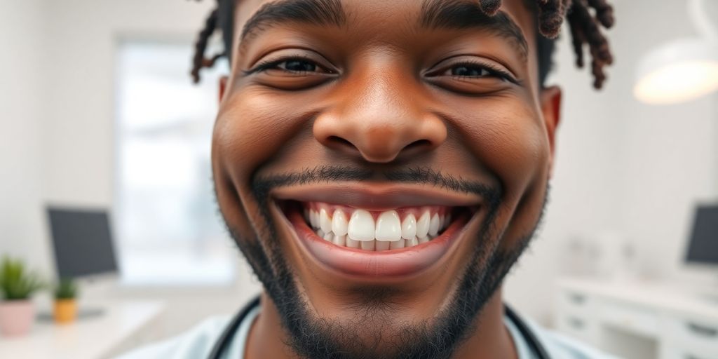 Zahnarzt lächelt in moderner Praxis.