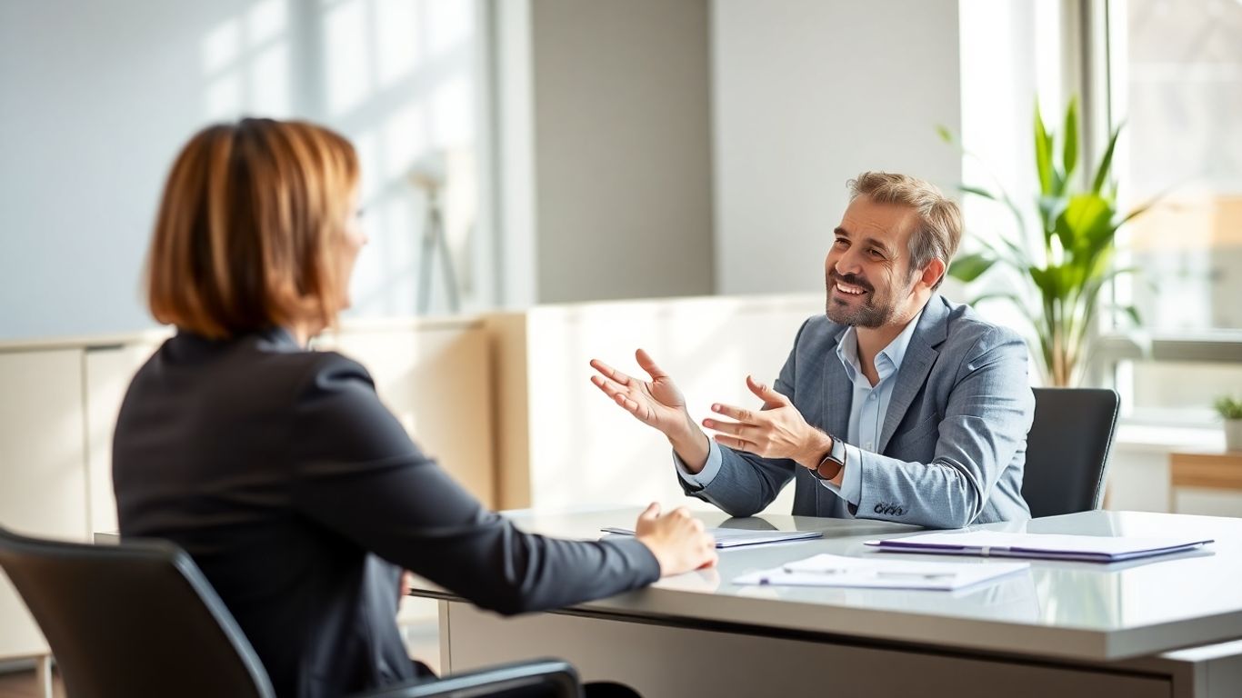 Versicherungsberater und Kunde im Gespräch im Büro