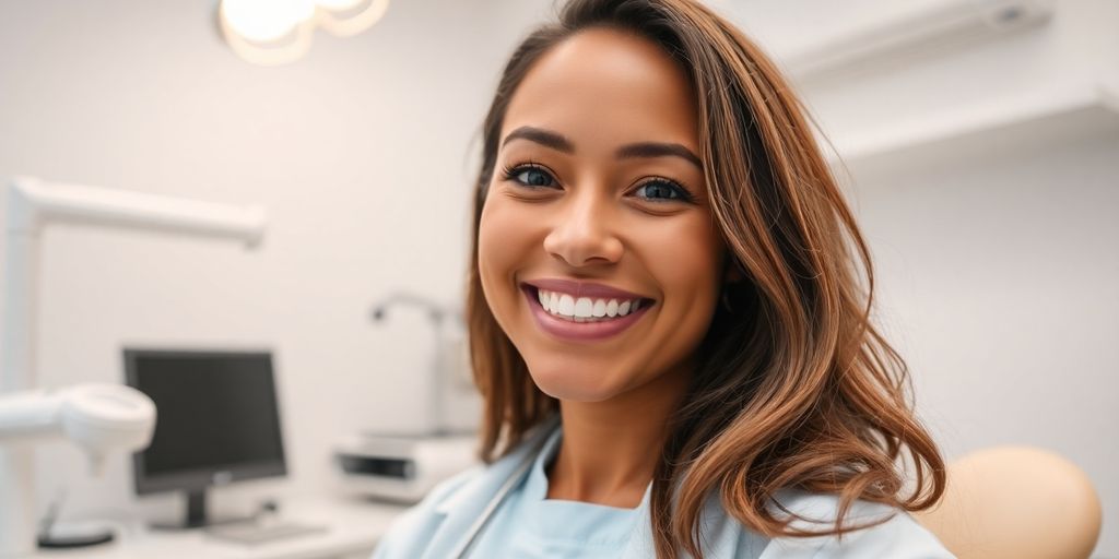 Lächelnder Zahnarzt in heller Praxis