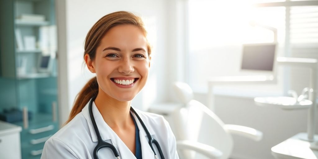 Zahnarzt lächelt, moderne Zahnarztpraxis