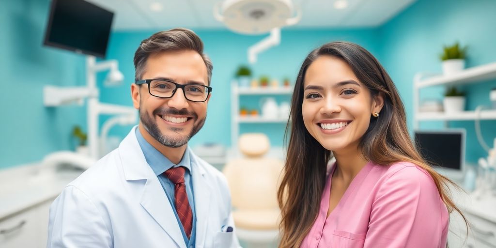 Zahnarzt lächelt in moderner Praxis