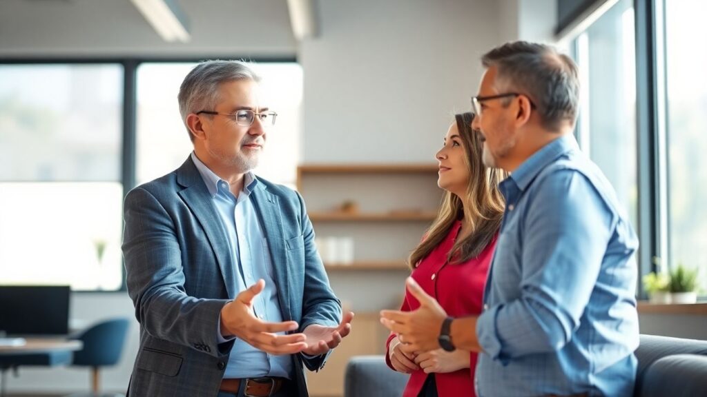Versicherungsberater und Kunde im Gespräch im Büro