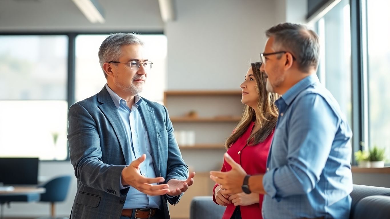 Versicherungsberater und Kunde im Gespräch im Büro
