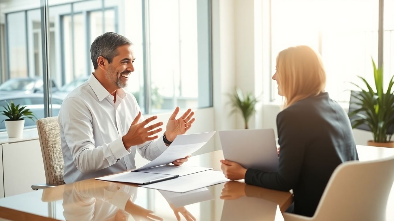 Lachender Zahnarzt in heller Praxis