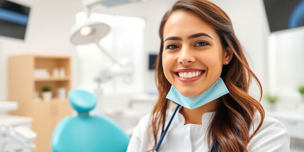 Lächelnder Zahnarzt in heller Praxis