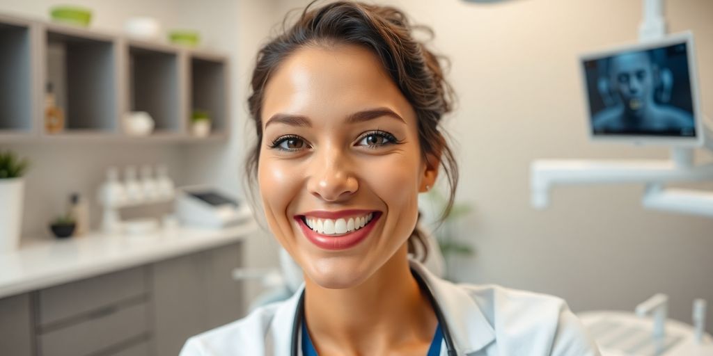 Zahnarzt lächelt in moderner Praxis