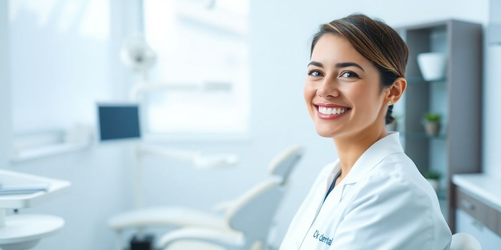 Zahnarzt lächelt in moderner Praxis