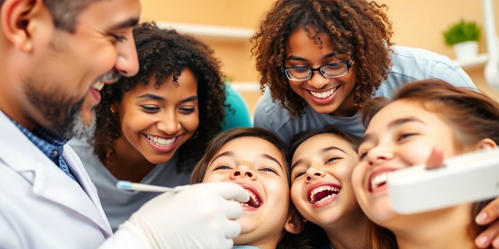 Ein strahlendes Lächeln in einer Zahnarztpraxis.