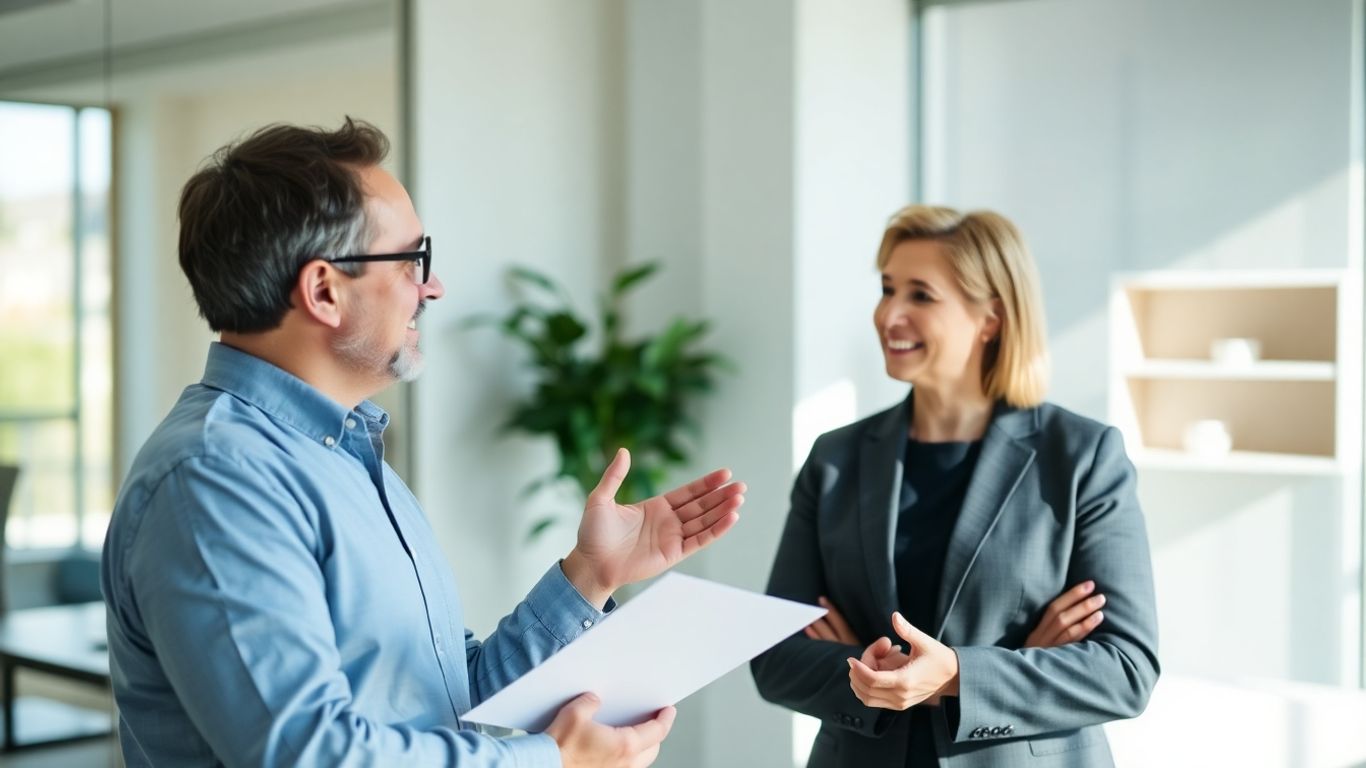 Versicherungsberater und Kunde im Gespräch im Büro
