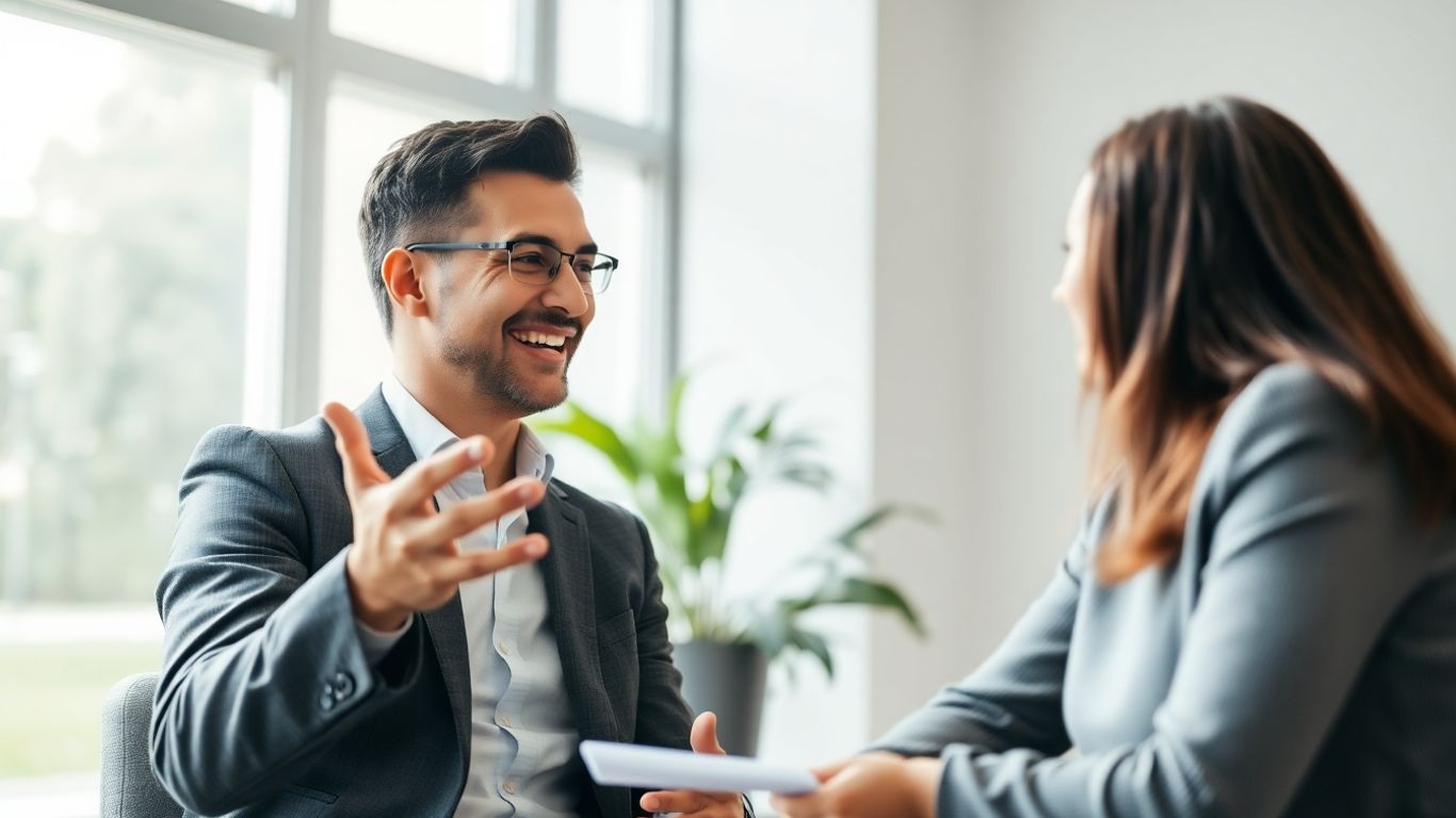 Versicherungsberater und Kunde im Gespräch im Büro