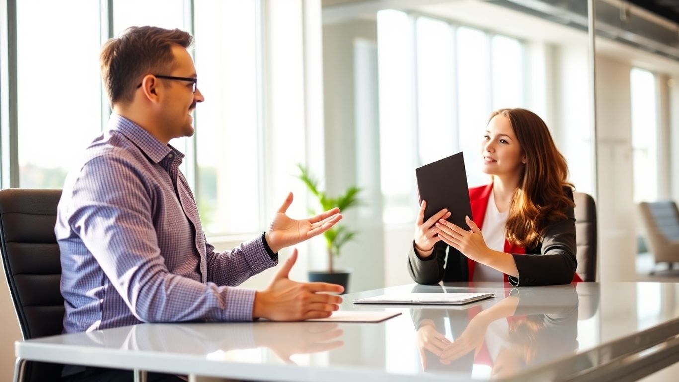 Versicherungsberater und Kunde im Gespräch im Büro