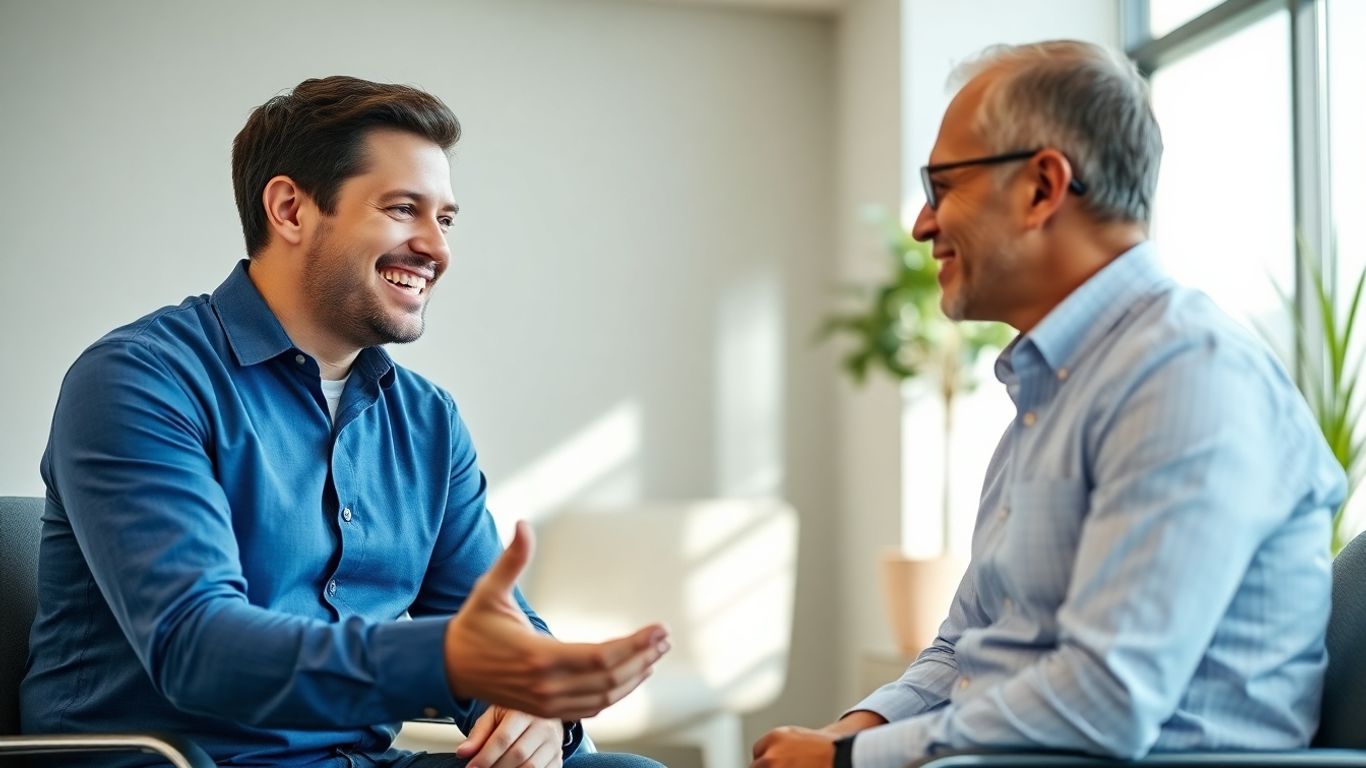 Versicherungsberater und Kunde im Gespräch im Büro