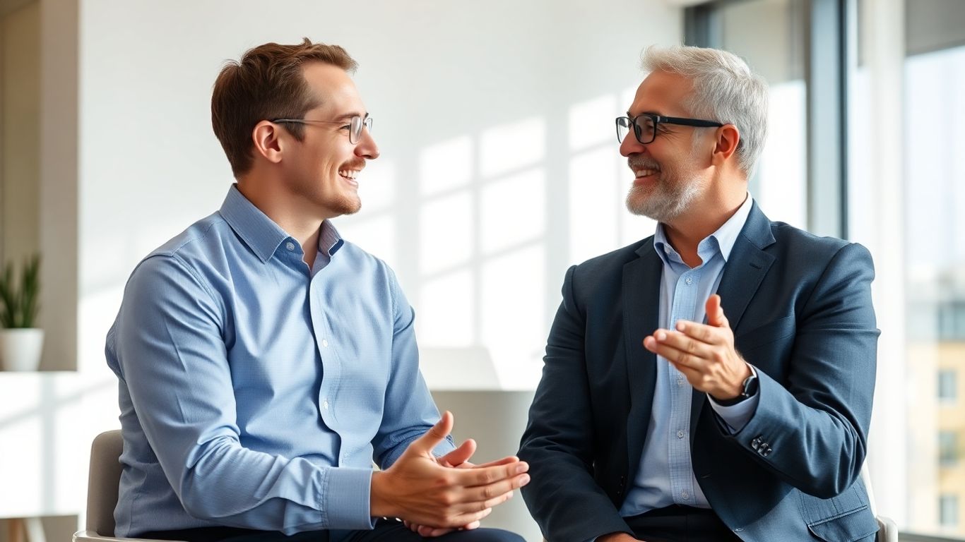 Versicherungsberater und Kunde im Gespräch im Büro.