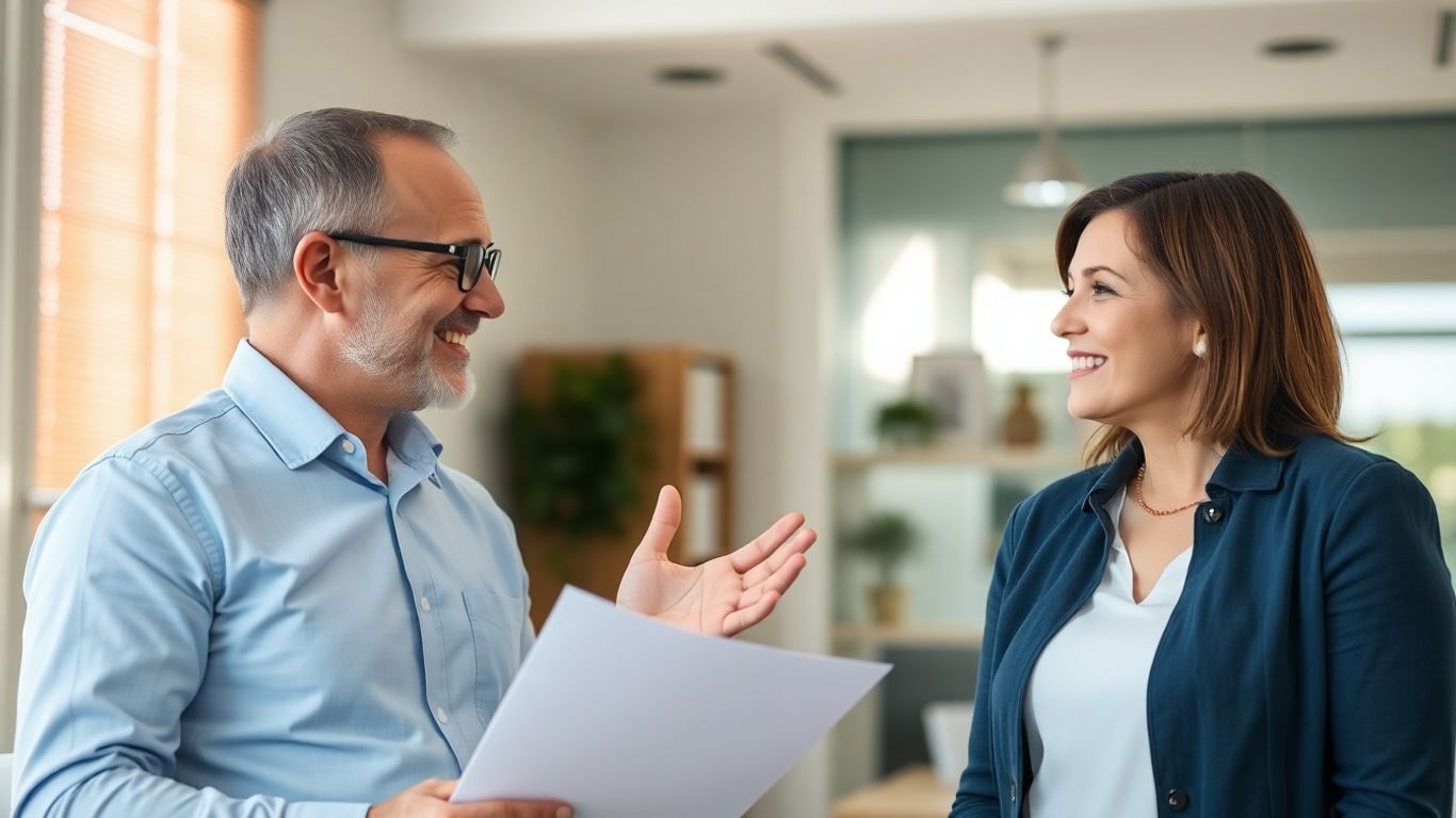 Versicherungsberater und Kunde im Gespräch im Büro