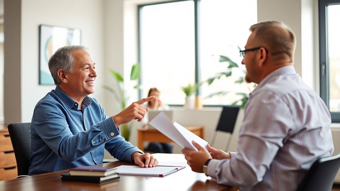 Berater und Kunde im Gespräch über Versicherung