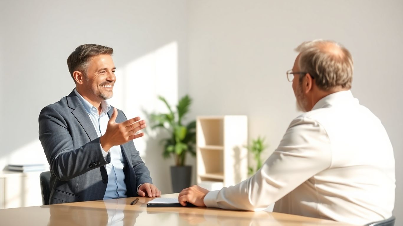 Versicherungsberater spricht mit Kunde im Büro