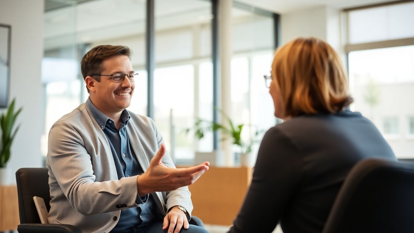 Versicherungsberater und Kunde im Gespräch im Büro