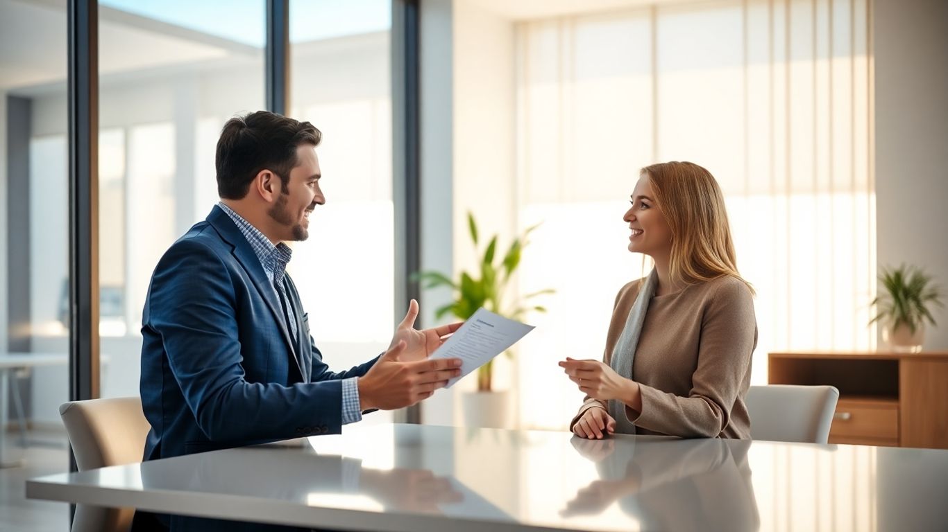 Versicherungsberater und Kunde im Gespräch im Büro