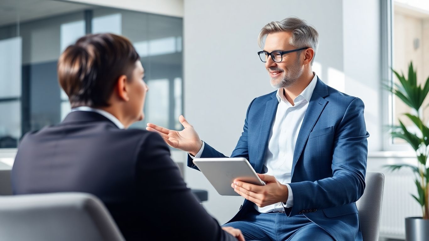 Berater und Kunde im Gespräch im Büro
