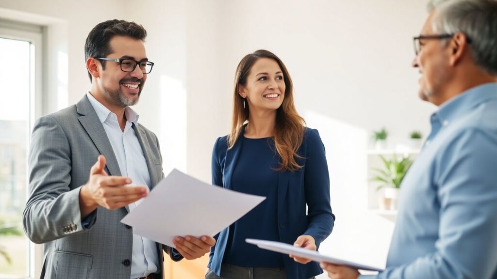 Versicherungsberater und Kunde im Gespräch im Büro.