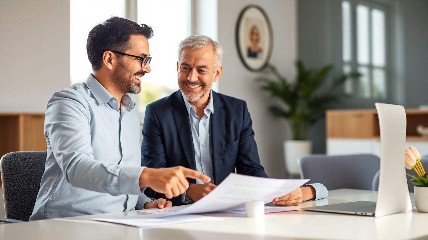 Versicherungsberater und Kunde im Gespräch im Büro