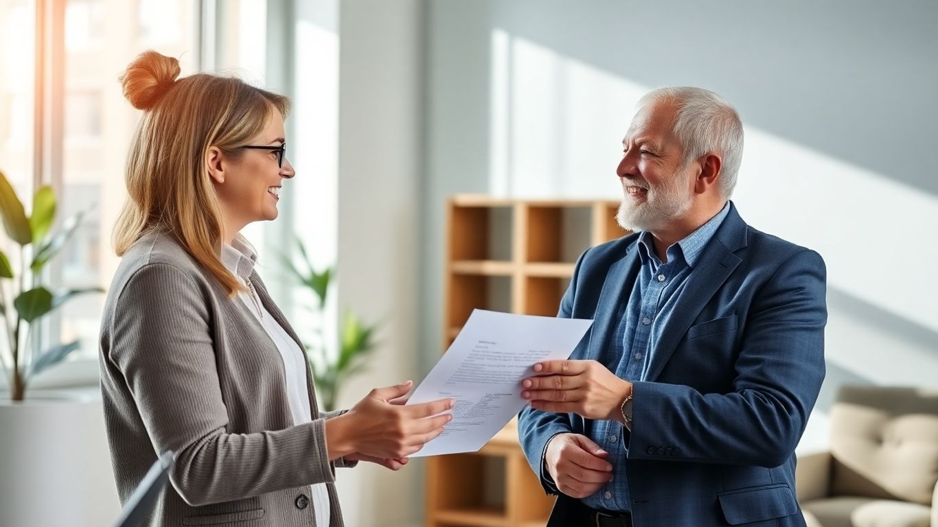 Versicherungsberater und Kunde im Gespräch im Büro