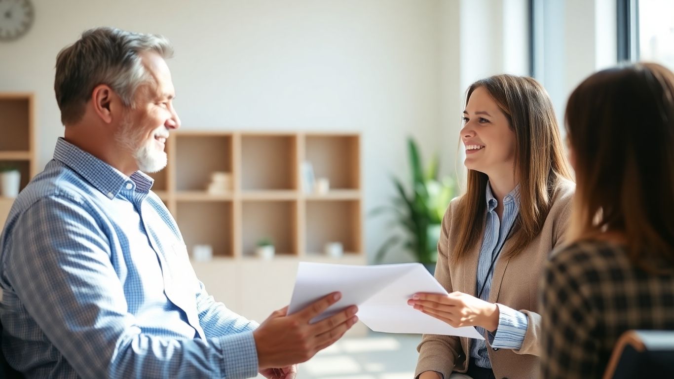 Versicherungsberater und Kunde im Gespräch im Büro