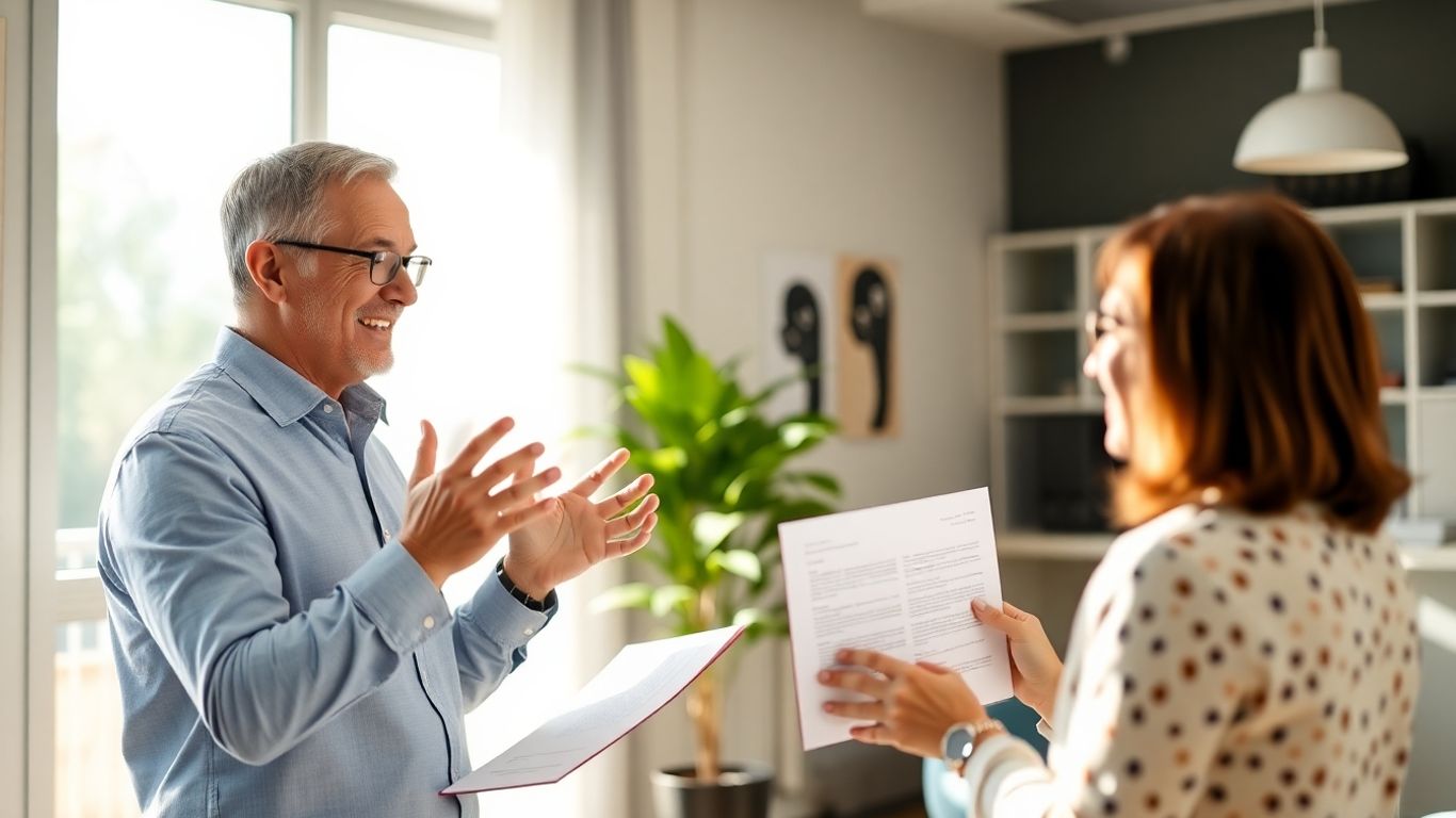 Versicherungsberater und Kunde im Gespräch im Büro