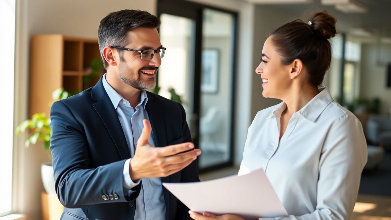 Versicherungsberater und Kunde im Gespräch im Büro