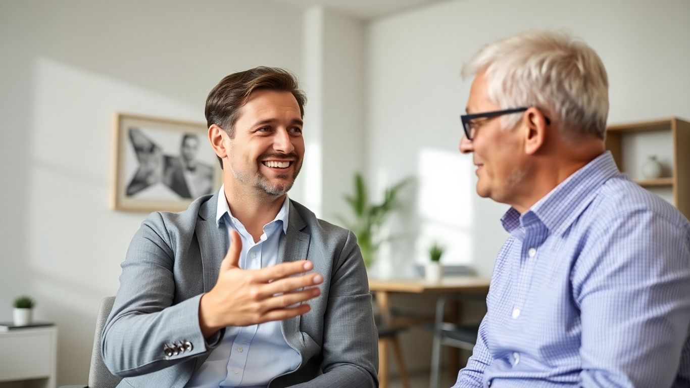 Versicherungsberater und Kunde im Gespräch im Büro
