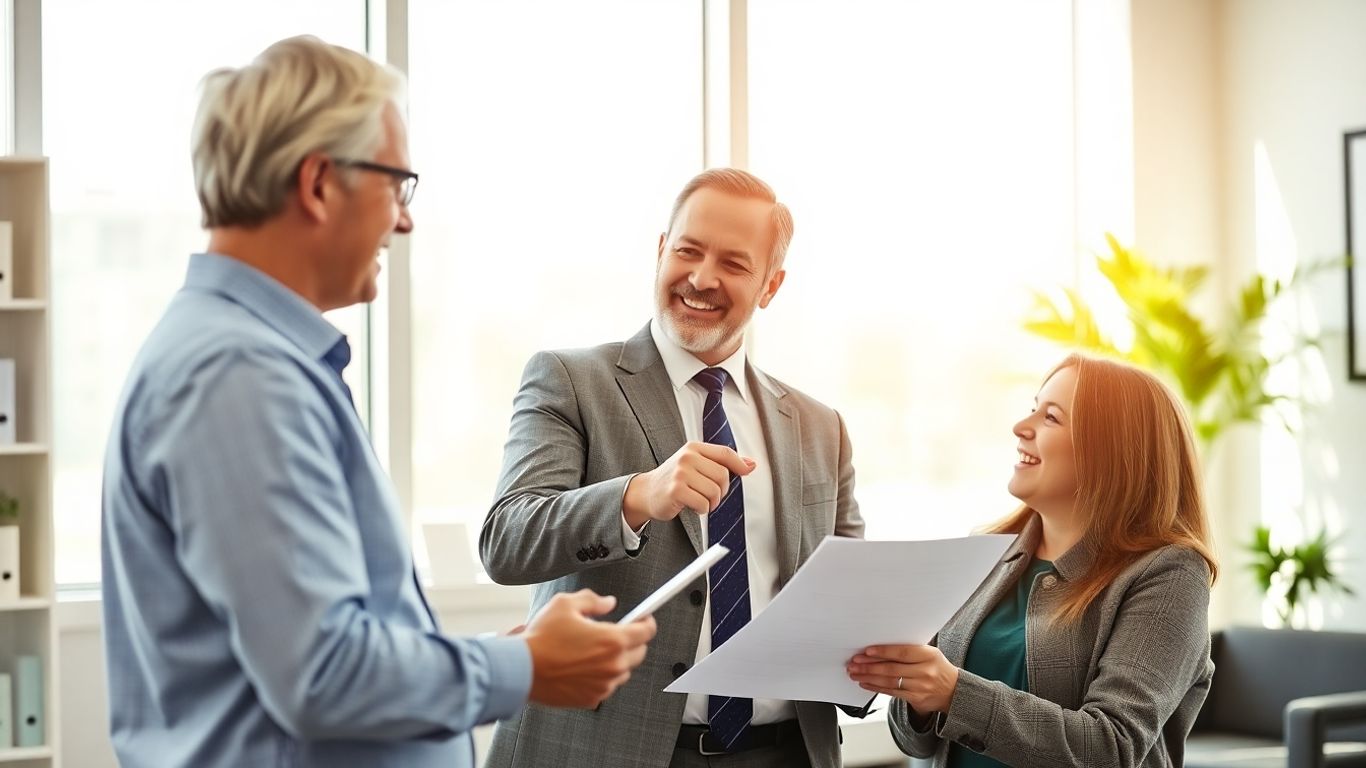 Versicherungsberater und Kunde im Gespräch im Büro