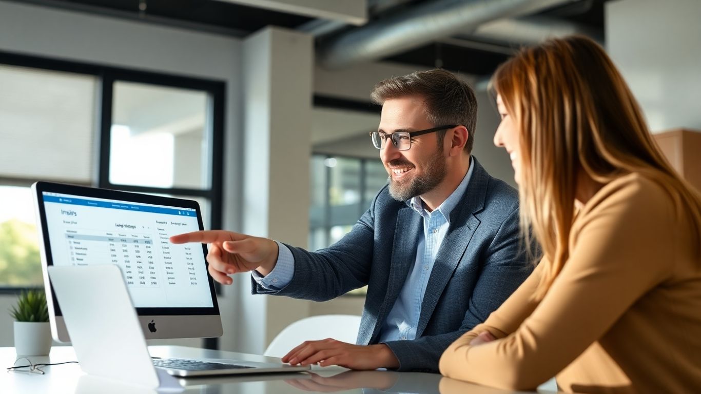 Versicherungsberater und Kunde im Gespräch im Büro
