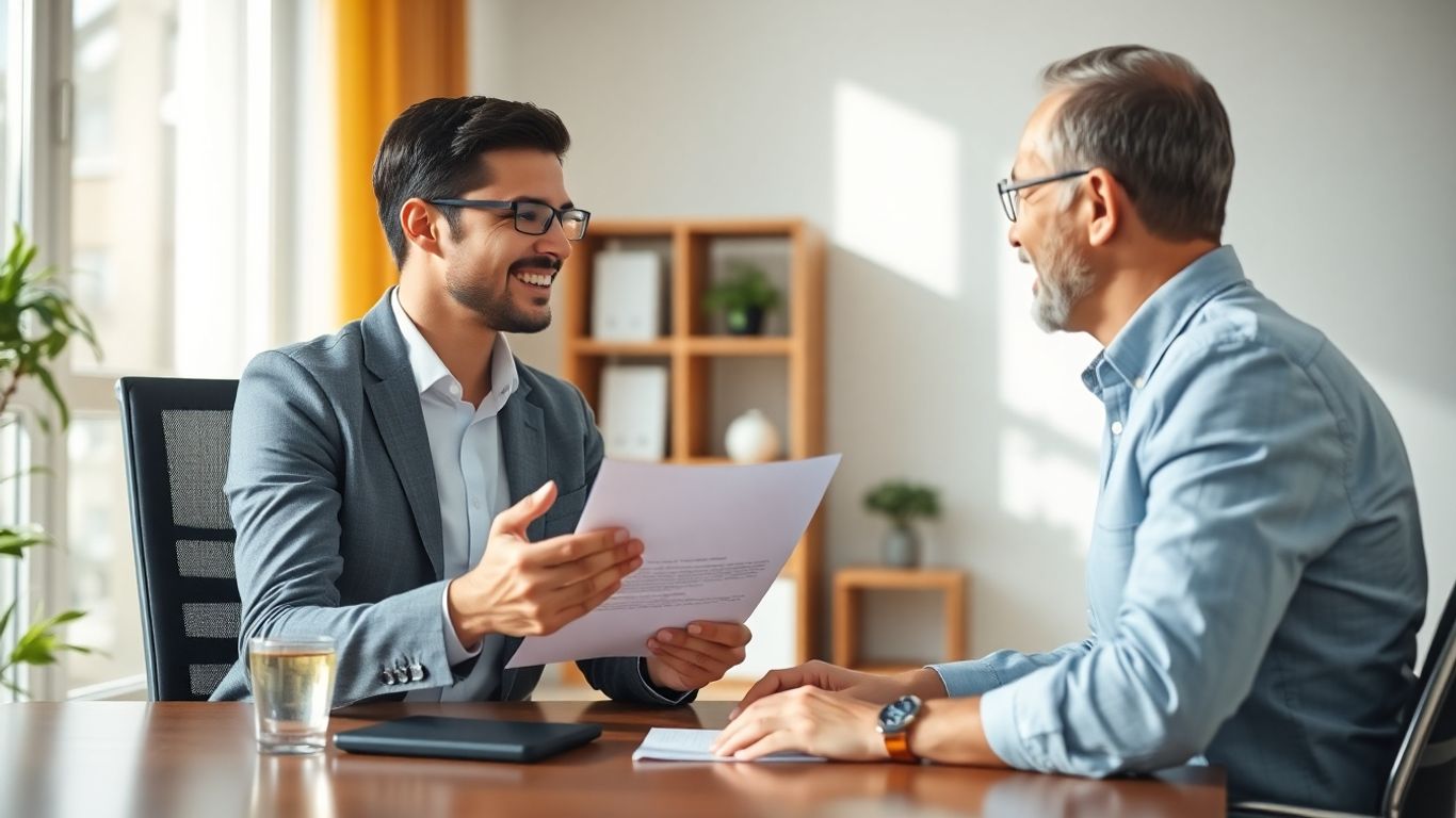 Versicherungsberater spricht mit Kunde über Gesundheit