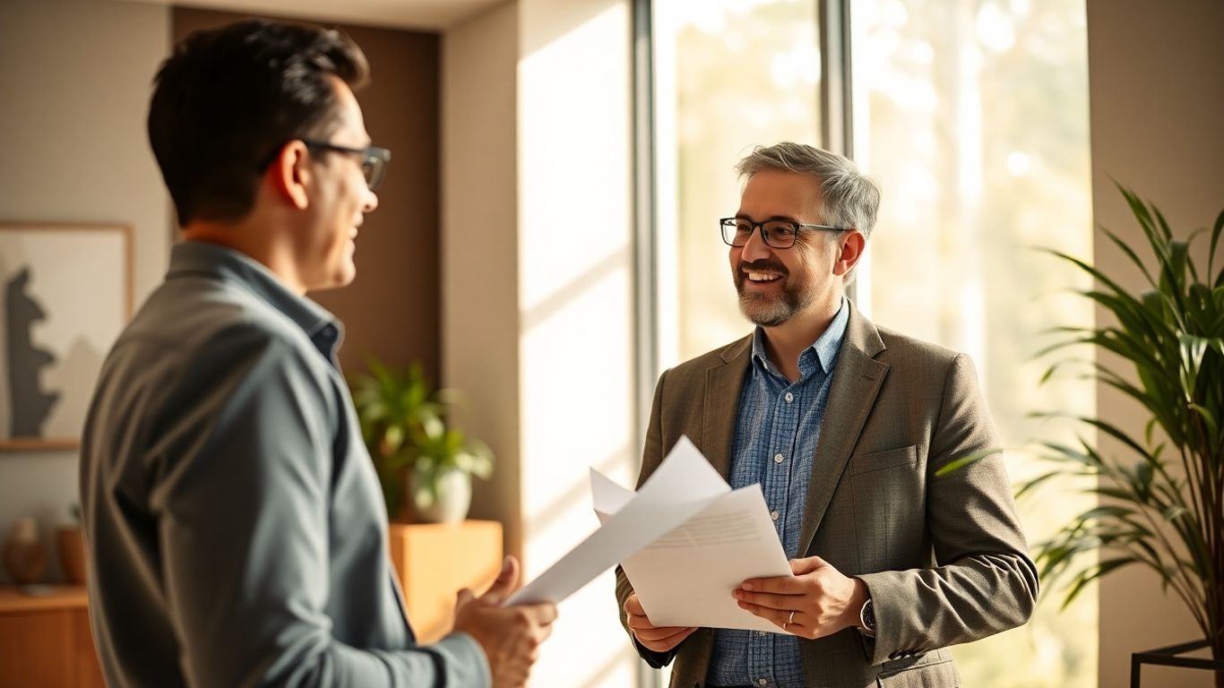 Versicherungsberater und Kunde im Gespräch im Büro